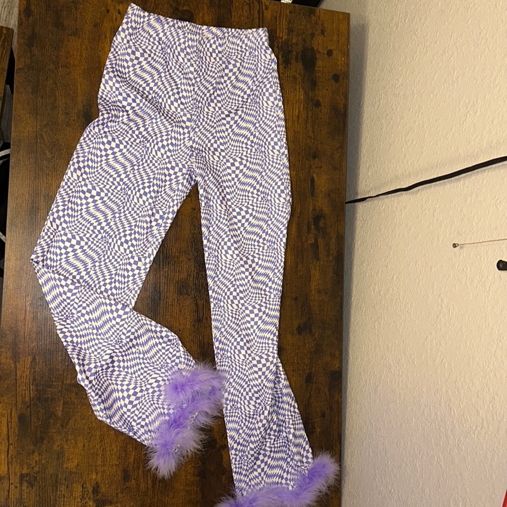 Purple checkered fur-lined rave pants Size Small